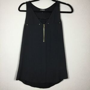 Classy black floaty tank with gold tone studs and front zipper closet staple S